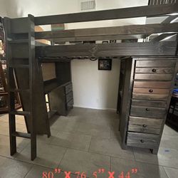 Bayview Bronco  Desk, Drawer , Bookshelf &twin  Bunk Bed Set With Ladder