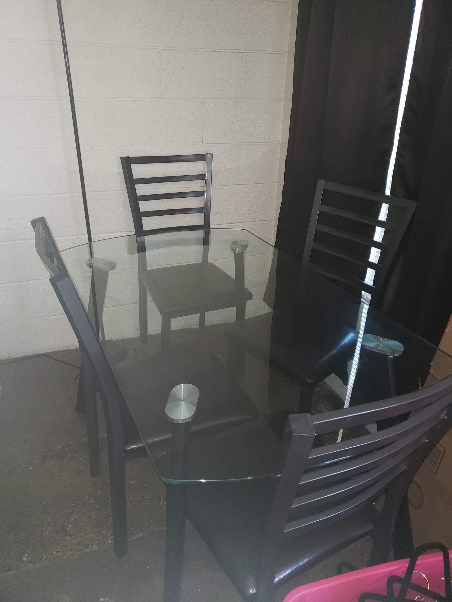 Glass Kitchen Table with 4 Metal Chairs