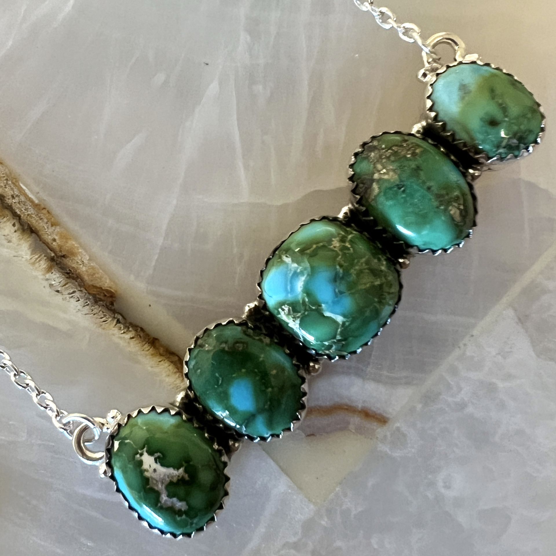 Southwestern Sonoran Gold Turquoise Sterling Silver 925 Bar Necklace