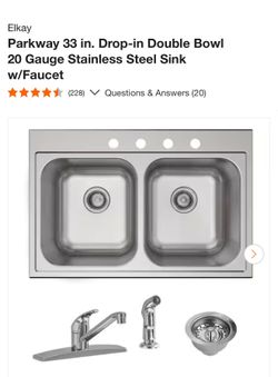 Elkay Parkway 33 in. Drop-in Double Bowl 20 Gauge Stainless Steel Sink w/Faucet