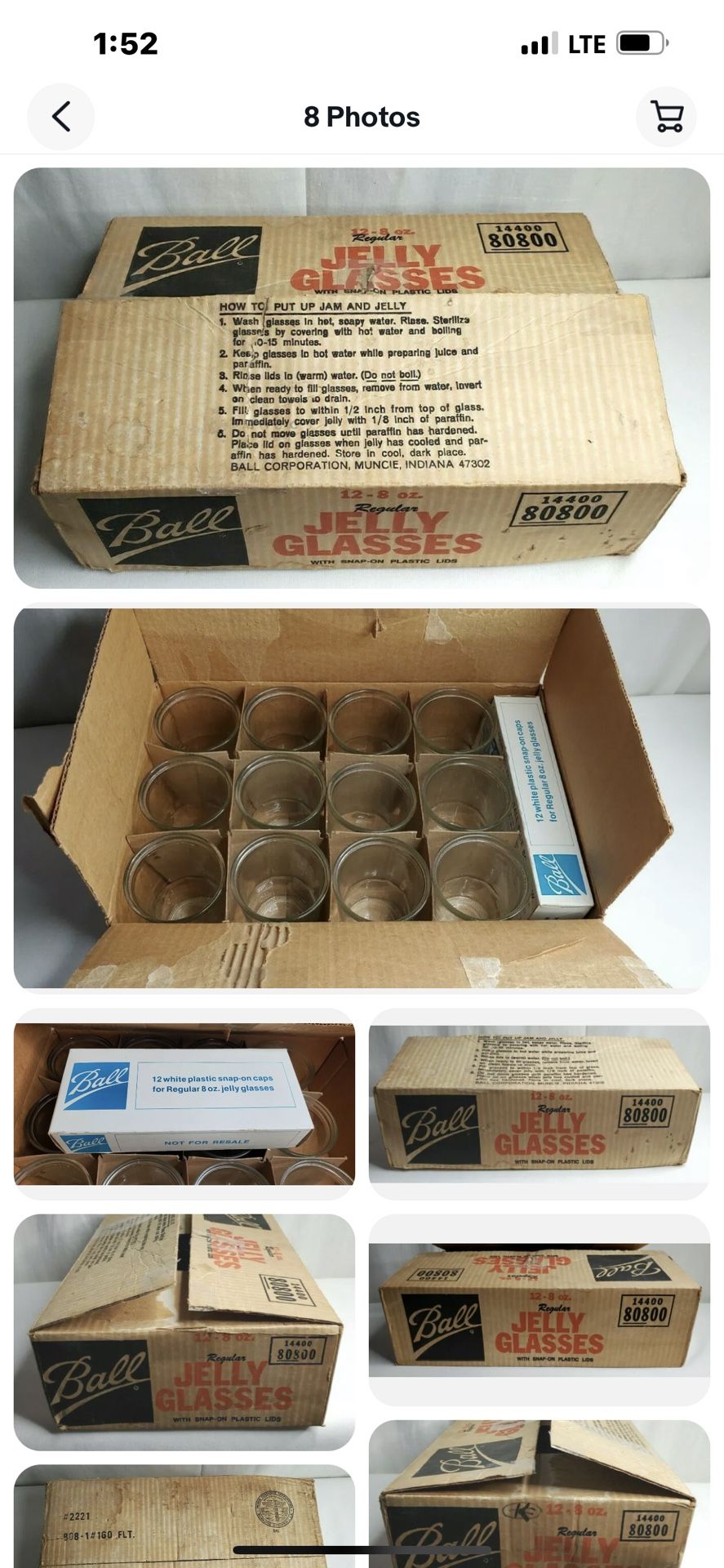 Ball Canning Glasses 12 8oz Each With Plastic Snap on Lids New