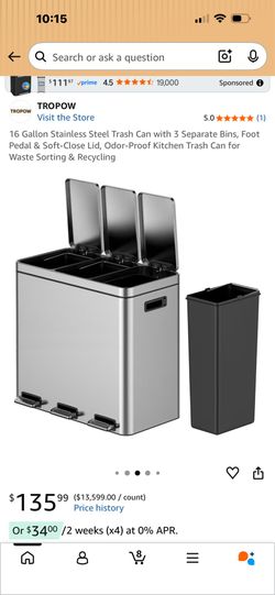 3 divided trash can hands free step flip