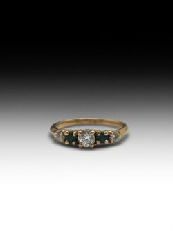 Emerald & Diamond 5 Stone Ring 14k Yellow Gold