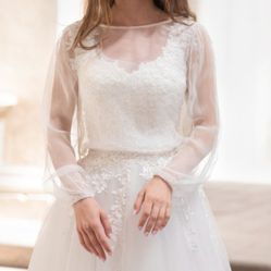 Ivory Silk Muslin Bridal Wedding Bolero – Long Sleeve, Flowing, NEW 