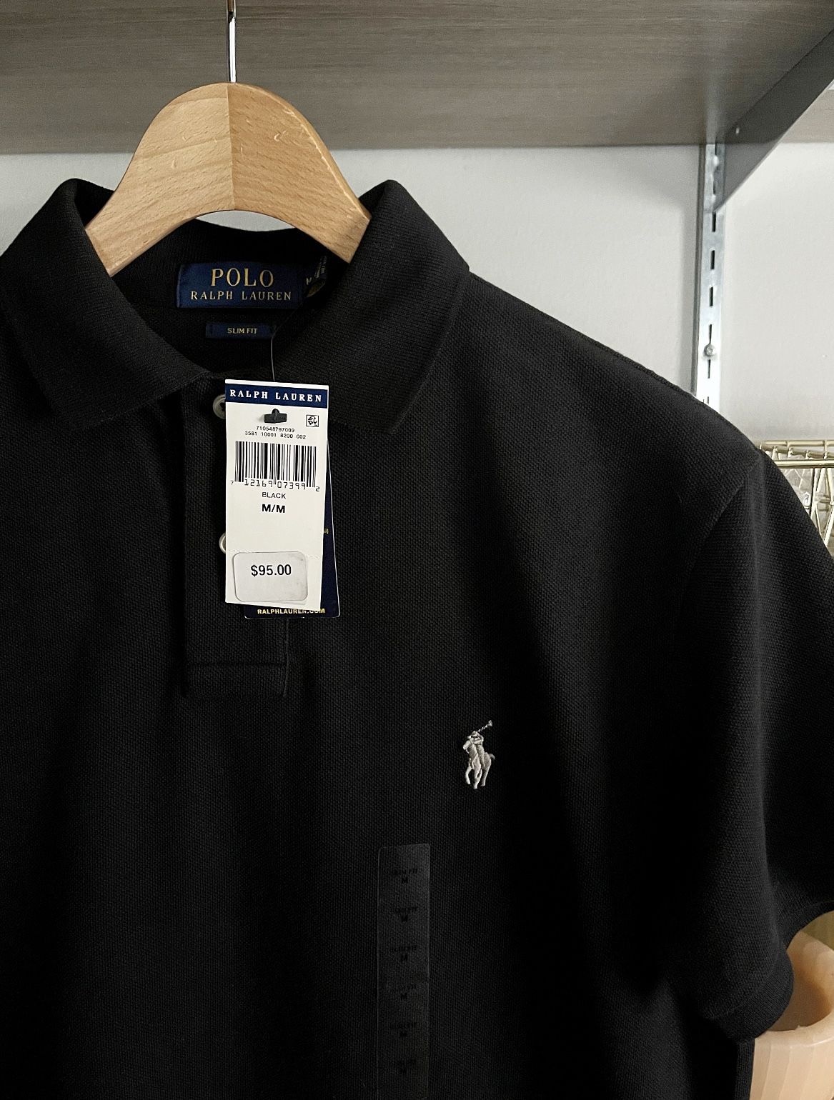 New! Mens Polo Ralph Lauren slim fit shirt size M retail $95 Brand new Color Black with classic logo. Short sleeve 2 button polo shirt.