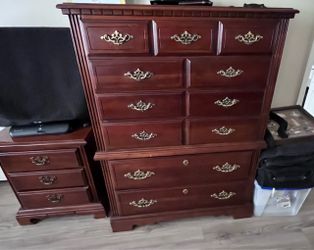 Cherry Wood Chest of Drawers and Nightstand Set