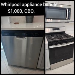 Whirlpool Appliance Bundle (Gas Stove, over the range Microwave, and Dishwasher)