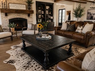 🤍Solid Wood Black Farmhouse Coffee Table
