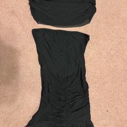 New dress xl black sheer ruched 2 piece dress short stretchy 