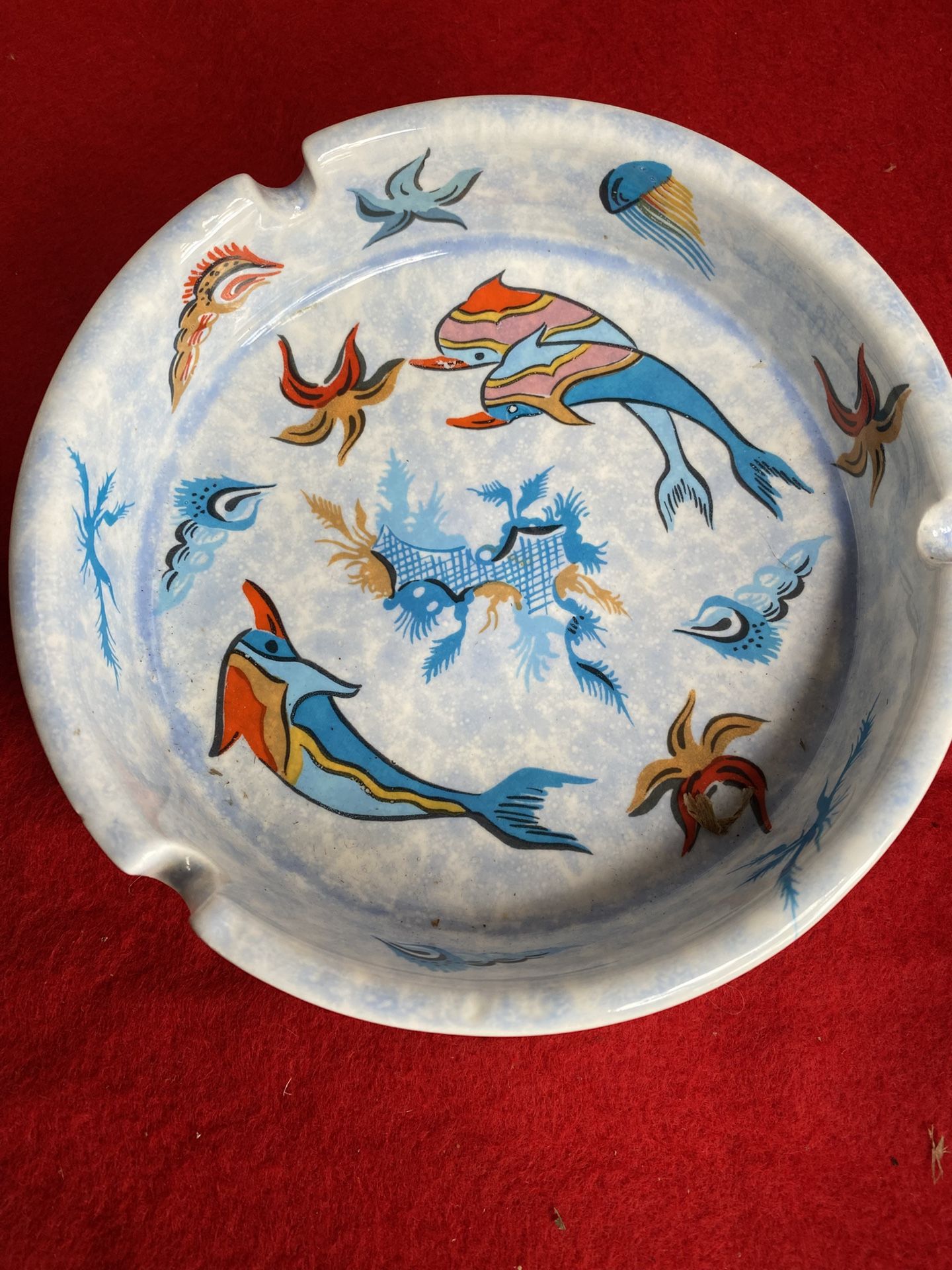 7 Inch Handmade In Greece Ceramic Greek White Pottery Dolphin Design Ashtray Imported From Greece 