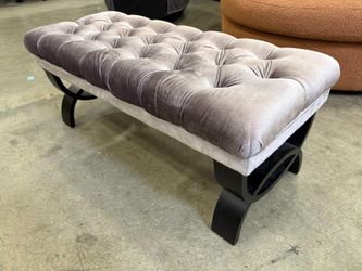 NOBLE HOUSE Icy Lavender Deep Tufted Ottoman with Dark Half Moon Legs