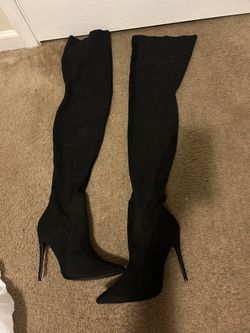 Pretty Little Thing Black Suede Thigh High Boots