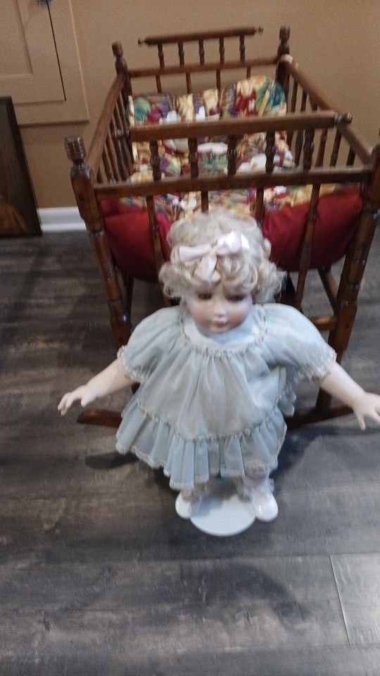 Vintage Cradle With Doll