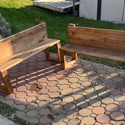 Two Wooden hand made benches brand new vintage mahogany finish, $350 for the pair $200 each or best offer!