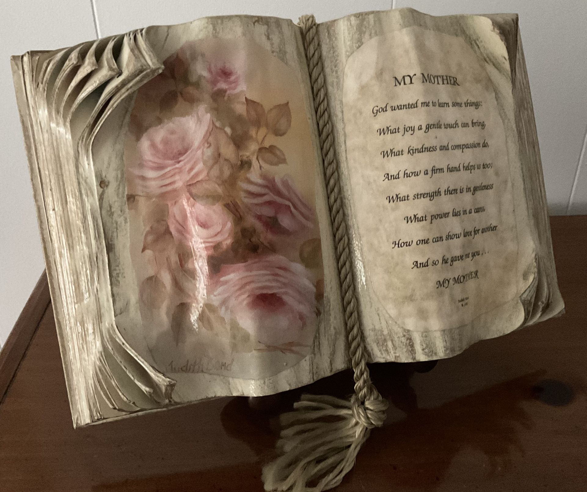 Vintage 1991 Decoupage MY MOTHER By Judith Bond Book Poem With Stand