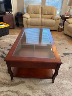 Wood Glass Top Coffee Table with 2 end tables
