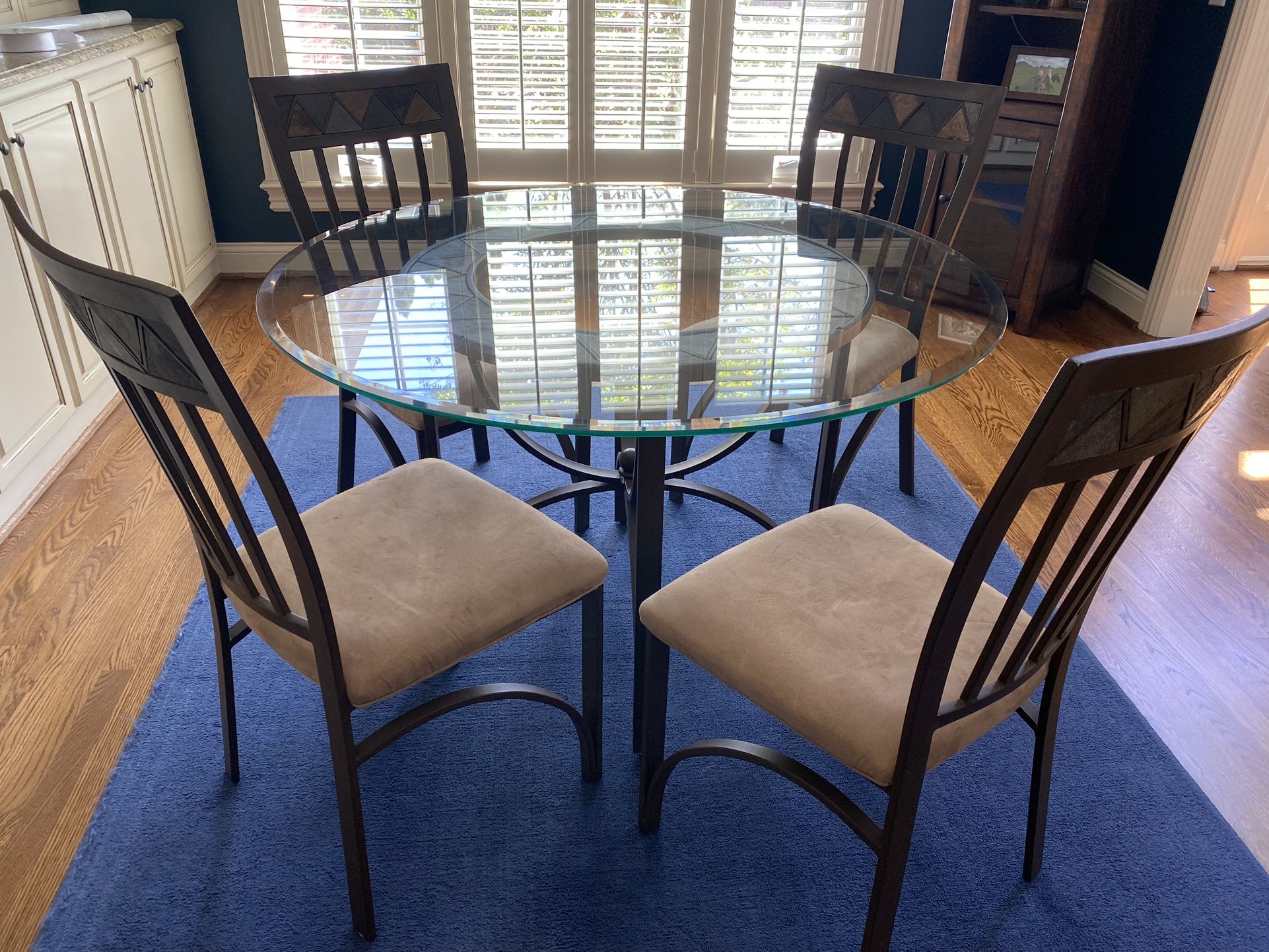 Round Glass Table 47.5 Inch Diameter, 4 Chairs