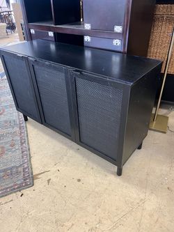 Black Sideboard Cabinet with Woven Door Panels