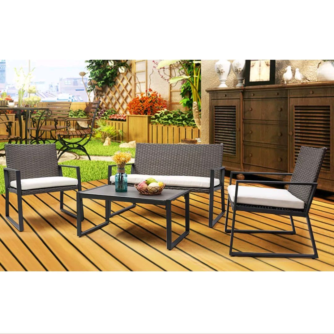 RONMI BRAND NEW 4PCS MODERN Outdoor Rattan Wicker Patio Set Garden Lawn Rattan Sofa !