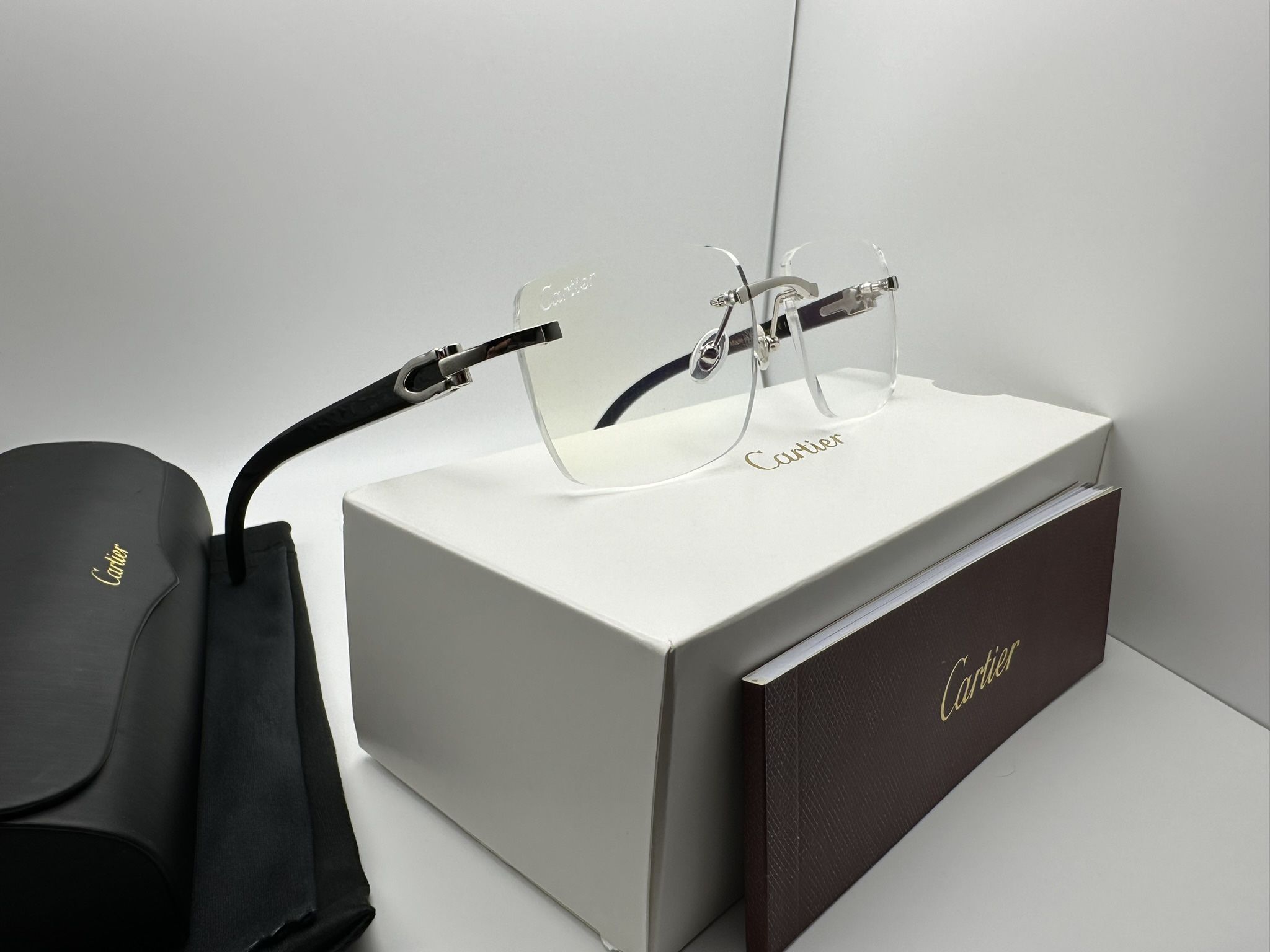 Cartier Big C Platinum/Clear Black Buffalo Horn Buffs Glasses