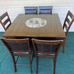 7-PC HIGH TOP DINING SET WITH LAZY SUSAN (COMEDOR ALTO CON 6 SILLAS