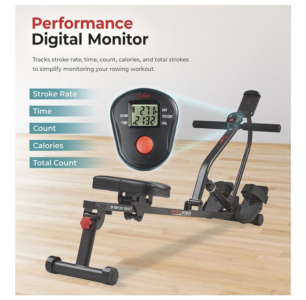 Sunny Health & Fitness Compact Adjustable Rowing Machine