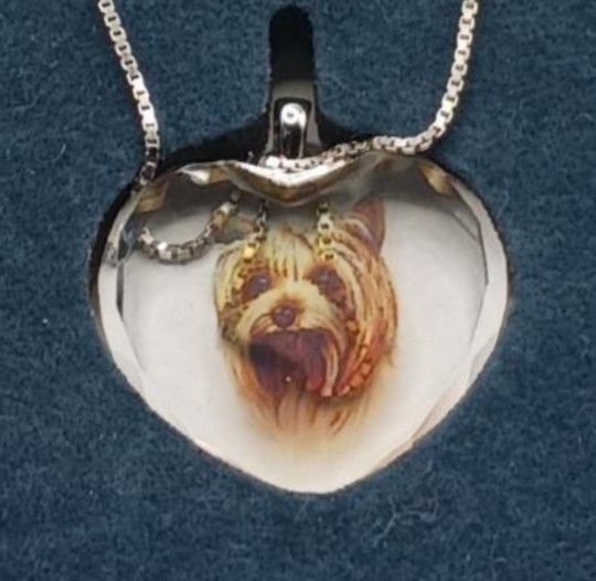 Vintage Yorkie Heart Necklace, box broke
