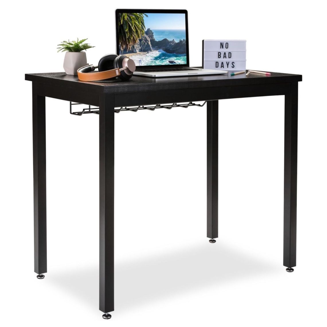 Small Computer Desk with Cable Management Tray, 36in Length, Black