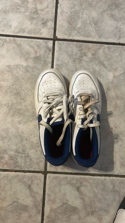 White Low-Top Sneakers with Navy Accents