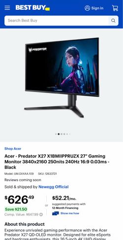 Acer Gaming Monitor 240hz 4K 0.03 MS