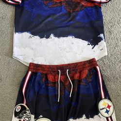 Men's Pro Standard Navy/Red Pittsburgh Steelers Americana Shorts and Shirt Set