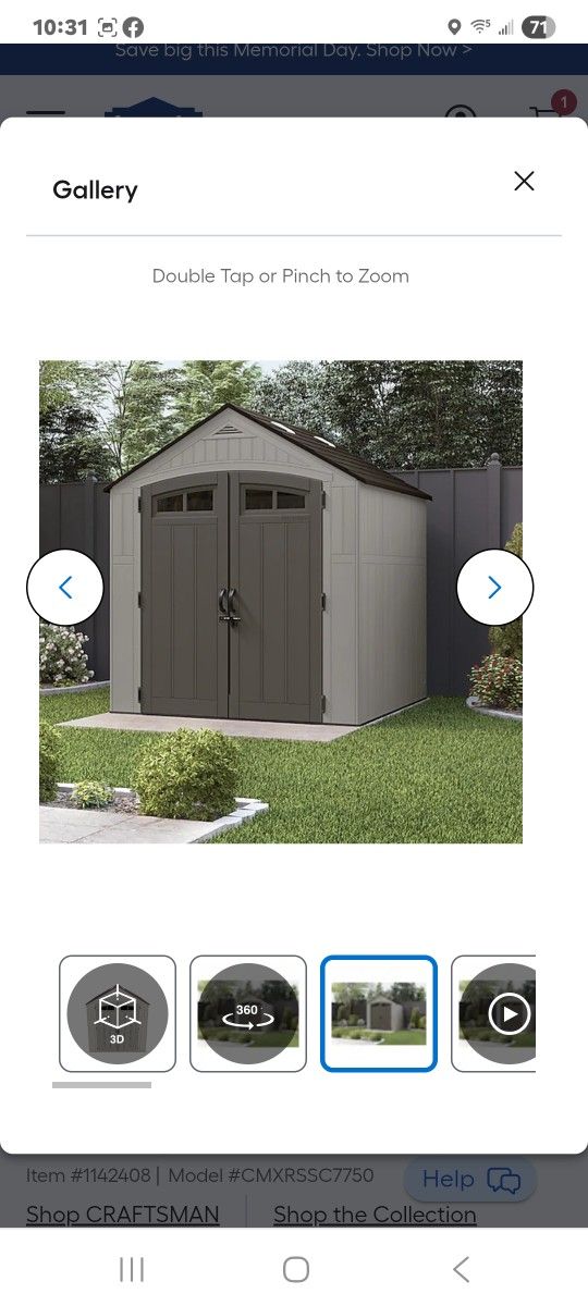 CRAFTSMAN 7X7 PLASTIC SHED BRAND NEW