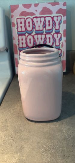 Pink ceramic mason jar vase