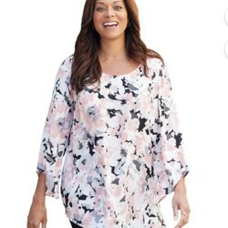 4X Catherines Women's Plus Size Art-To-Wear Blouse Pink