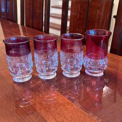 Kings Ground Thumbprint Ruby Red For 5 Inch Tall Glasses, Collectible Glass