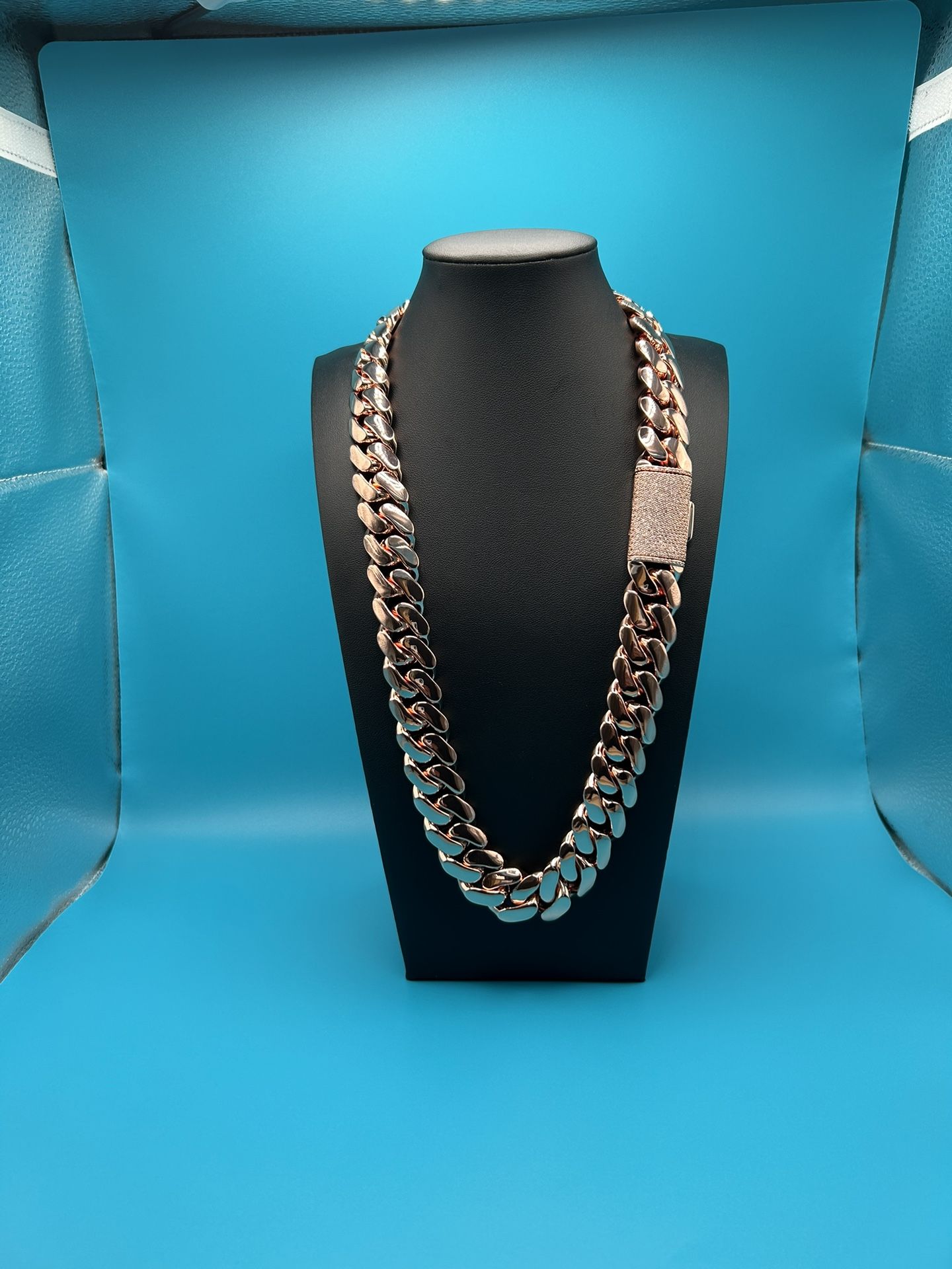 20mm Miami Cuban Link Red Pink Rose Gold Plated Chain Necklace 18k & 14k Diamond Lock