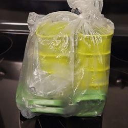 New In Bag Tupperware set of 8 Green Microwave Steamer 2 oz Ramekins W Lids