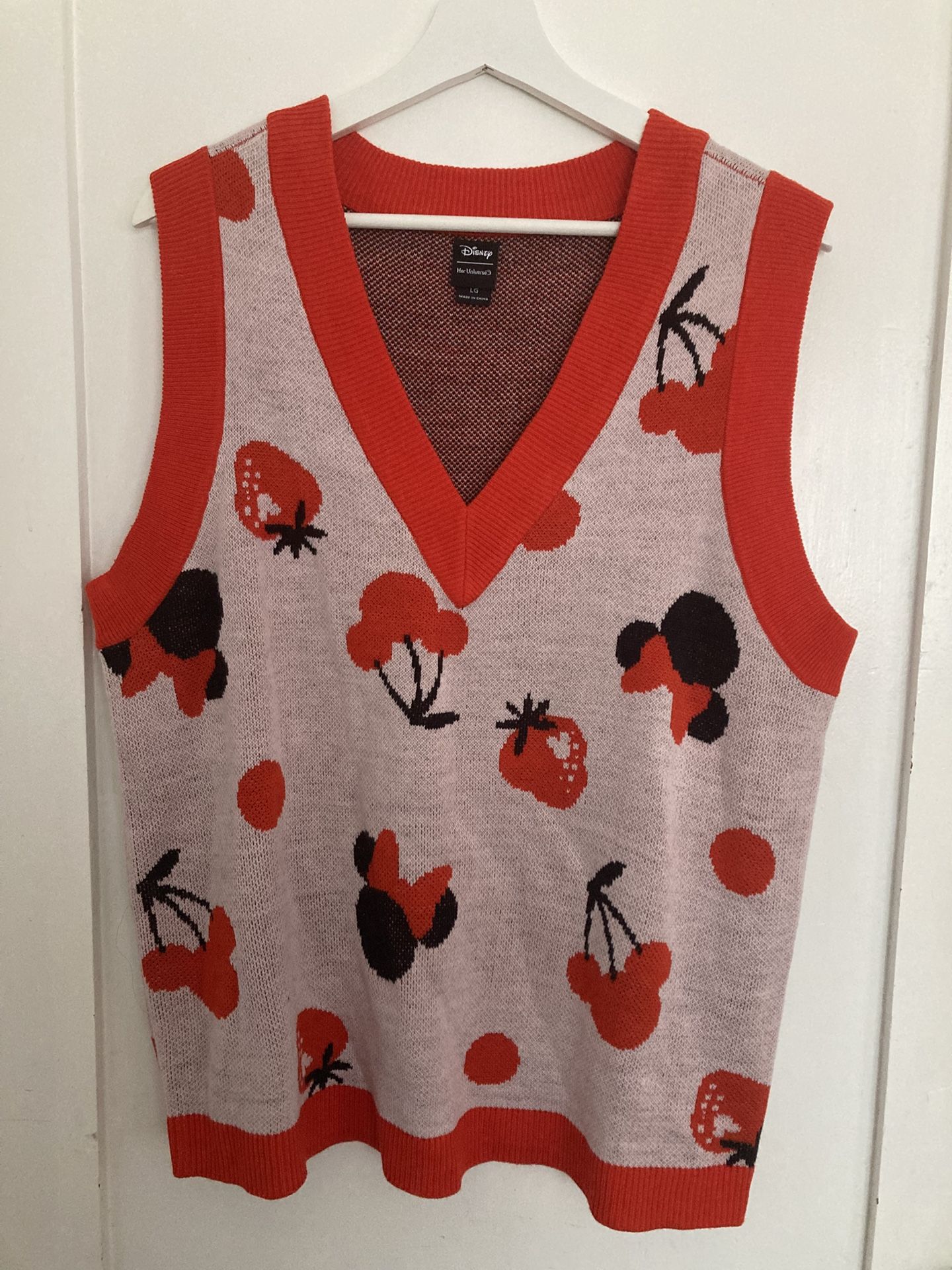 Disney Minnie Mouse Fruit Sweater Vest Red Pink Black