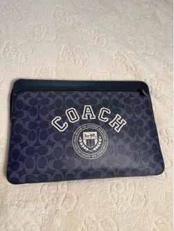 Coach Signature Laptop Sleeve Portfolio Case 15” Leather Canvas Navy Blue