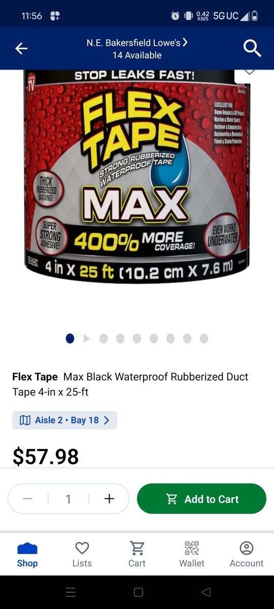 Flex Seal Tape 4"X25' Brand New (50) Available $30ea