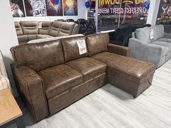Brown Microfiber Sectional Pull-Out Sleeper Sofa