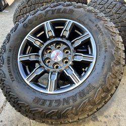 WE INSTALL 2024 GMC SIERRA 1500 AT4 WHEELS AND TIRES 275/65R18 GOODYEAR TERRITORY MT TIRES LT275/65R18
