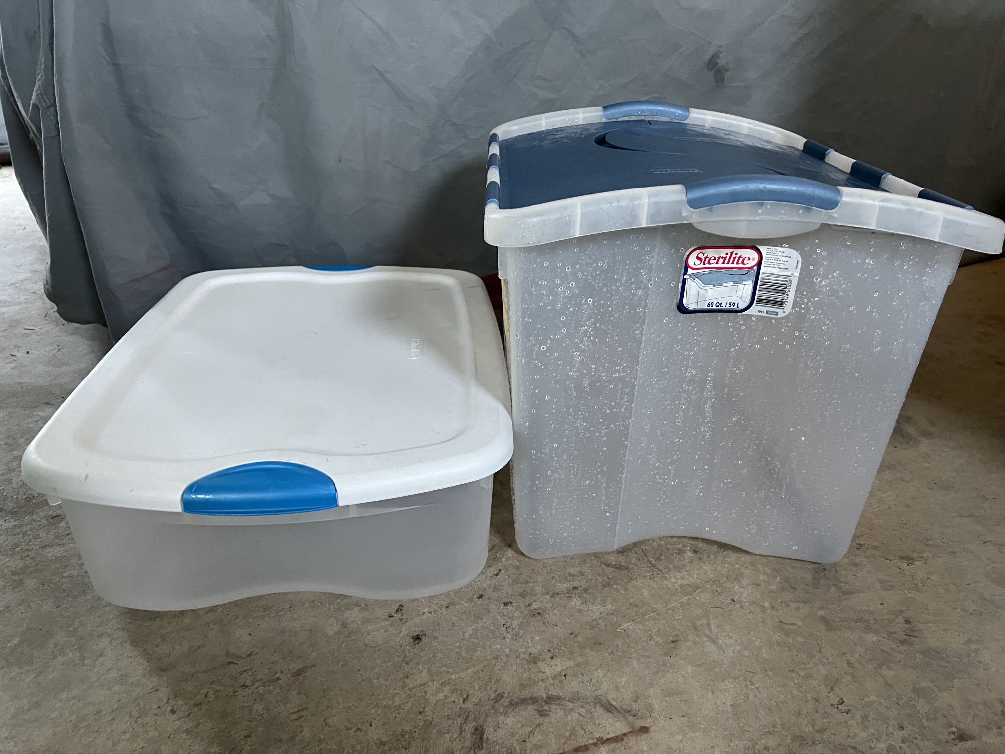 sterilite 62 qt hinged lid Storage container And Shorter Sterilite Tote 