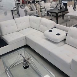 Storage Sectional White Leather Sofa 🛋 Couch
