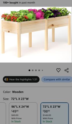 MIXC 333lbs Capacity Sturdy Wooden Raised Garden Bed Outdoors with Legs
72x23x30" Elevated Ergonomic Height Planter Box for Herb Vegetable Flower, Div