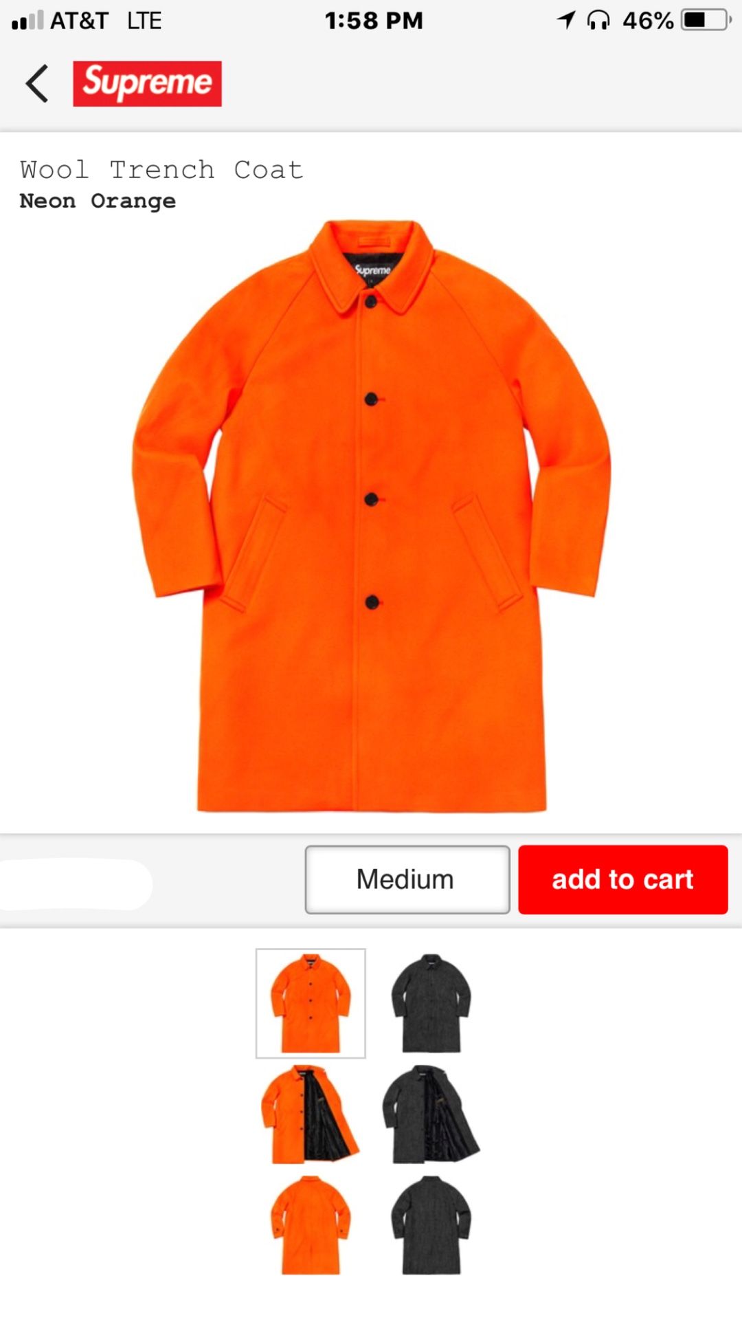 Supreme orange trench on sale coat