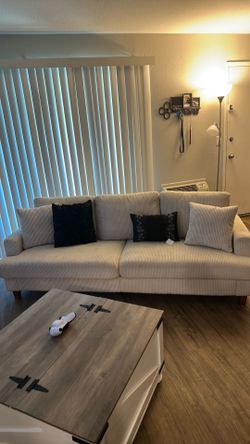 87" Corduroy Sofa,3 Seater Sofa with Extra Deep Seats,Neche Comfy Upholstered Couch for Living Room,2 Pillows,Beige