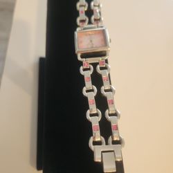 Silver-tone Watch With Pink Rhinestone ,new Battery. 