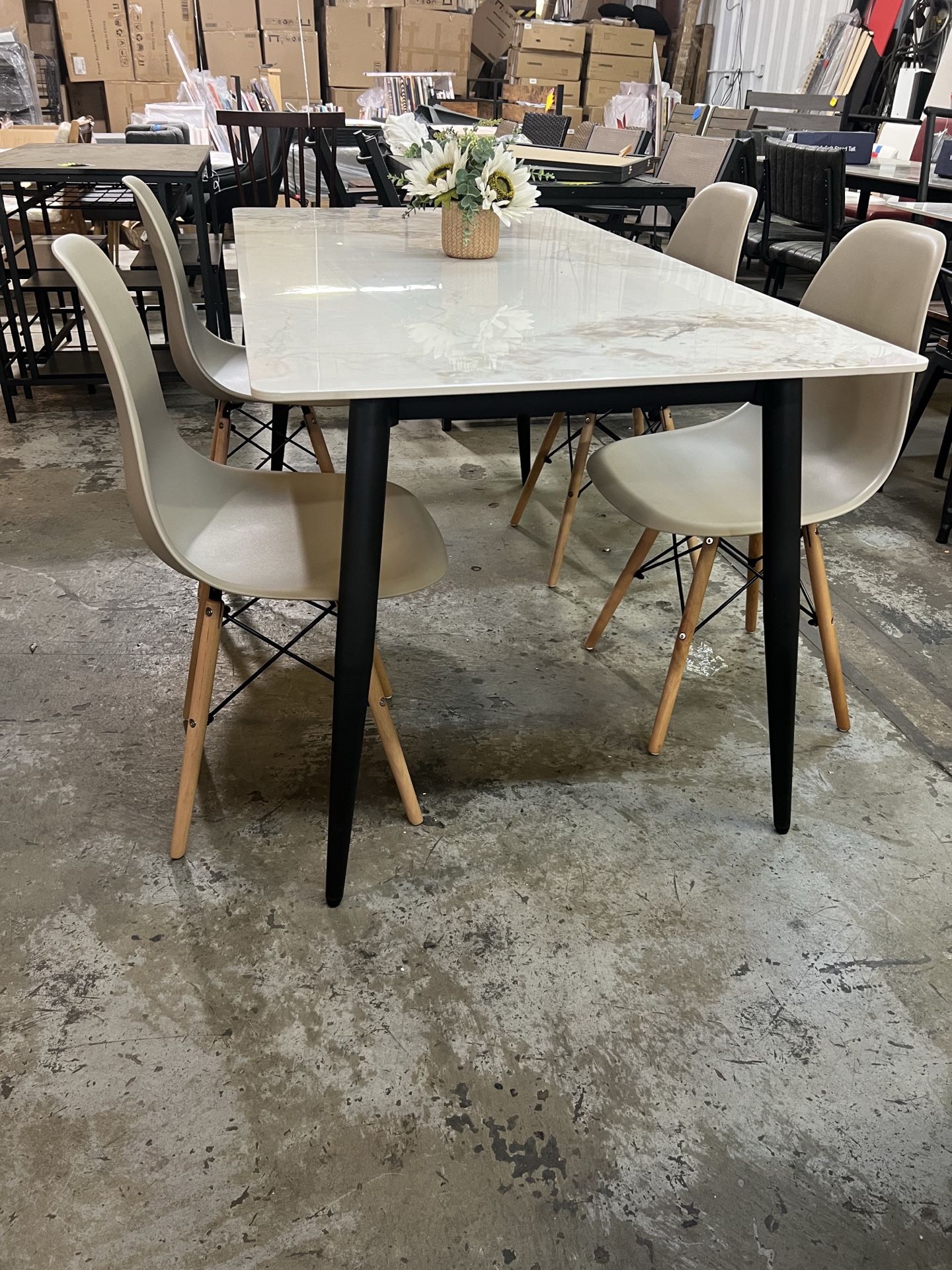 Modern Dining Table with Slate Stone Top and Metal Legs Rectangle With 4 chairs $250/Set Warehouse Address: 2745 Boone st Columbia sc 29204 Behind