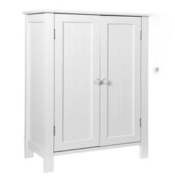 White Wooden Bathroom Floor Cabinet Storage Cupboard 3 Shelves Save Space